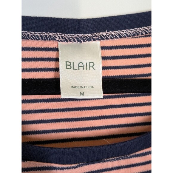 Blair Women's Blue Pink Asymmetrical Hem Striped 3/4 Sleeve Tshirt Size Medium - Picture 4 of 8